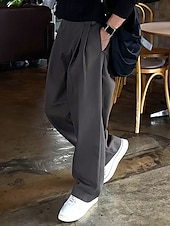 baratos Solto-Homens Social Calças chinês Calças Plissadas Botões Bolsos Perna reta Tecido Conforto Formal Festa Trabalho Moda Estilo Clássico Preto Cinzento Escuro Micro-Elástica