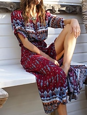 Χαμηλού Κόστους Boho Φορέματα-Γυναικεία Μακρύ φόρεμα Καθημερινό φόρεμα Boho Chic Φορέματα Φόρεμα Boho Βοημία χαριτωμένο στυλ Στυλάτο Διακοπές Καθημερινά Παραλία Χαλαρή Εφαρμογή Γραφική 3/4 Μήκος Μανικιού Λαιμόκοψη V
