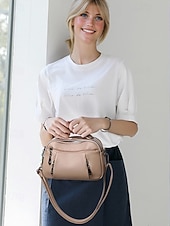 abordables Sacs à bandoulière-sac à bandoulière en similicuir pour femme, petit sac à main décontracté avec plusieurs compartiments zippés, sac à bandoulière quotidien élégant pour les voyages et le shopping couleur vin noir blanc