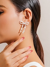 cheap Women&#039;s Earring-Elegant Pearl Bow Earrings with Delicate Design | Perfect for Everyday Wear and Special Occasions
