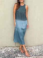 ieftine proiectează rochii din bumbac și in-Pentru femei Albastru piscină Gri Vară Primăvară Rochii Midi Rochii inspirate din in Rochie din in bumbac Rochie maxi din bumbac Elegant Modă Casual În aer liber Zilnic Concediu Potrivire Largă Ombre