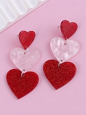 baratos Brinco Feminino-brincos femininos de coração com glitter, design em camadas rosa e branco, joias leves e modernas para o dia dos namorados, festas e presentes