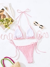 voordelige Bikinisets-Dames Zwemkleding Bikini 2 stuks String Zwempak Blote rug Slank Vakantie Strand Kleding Effen Kleur Halternek Mouwloos Badpakken