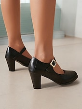 abordables Block Heels-escarpins Mary Jane roses classiques pour femmes - bout rond, bride à la cheville, talon moyen, tenue de travail de bureau