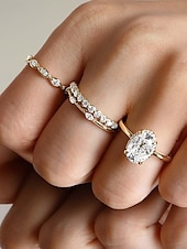 abordables Anillos de mujer-Anillos apilables de oro engastados con circonitas cúbicas de corte ovalado y redondo, elegantes joyas minimalistas para mujeres, perfectas para bodas, compromisos y ocasiones especiales.