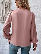 voordelige Elegante topjes-Dames Overhemd Blouse Effen Kleur Zakelijk Modern Casual Lange mouw V-hals Normale tops Werk Formele kleding Met ruches Zwart Blozend Roze Zomer Lente