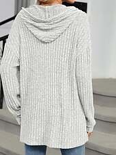 baratos Moletons e Sweatshirts Texturizados-Mulheres Moletom com textura Pulôver Moletom Com Capuz Tecido Casual Manga Longa Com Capuz Tops regulares Rua Dia a Dia Botões Azul Fúcsia Cinzento Primavera Outono