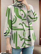 preiswerte Damen Arbeitsoberteile-Damen Hemd Bluse Graffiti Basic Brautkleider schlicht Langarm Hemdkragen Normale Oberteile Täglich Knopf Bedruckt Schwarz Blau Grün Frühling &amp; Herbst