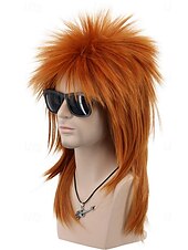 cheap Historical Wigs-Men and Women Long Straight Wig 70s 80s Rocker Punk Rock Disco Mullet Wig For Carvinal Halloween Wigs