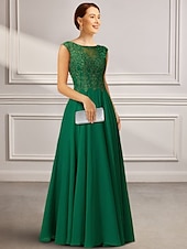 cheap Floor Length-A-Line Dress Mother of the Bride Dress Elegant Jewel Neck Floor Length Chiffon Half Sleeve with Lace Solid Color