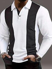 preiswerte Klassisches Poloshirt für Herren-Herren Poloshirts zum Suchbegriff: &quot;Waffel&quot; Golfhemd Arbeit Casual Kargen Langarm Basic Modern Farbblock Patchwork Knopf Frühling &amp; Herbst Regular Fit Weiß Poloshirts zum Suchbegriff: &quot;Waffel&quot;