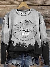 billiga Tröjor och tröjor-Dam Pullover Bokstav Ledigt Långärmad Rund hals Vanliga toppar Mönster Grå Höst Vinter