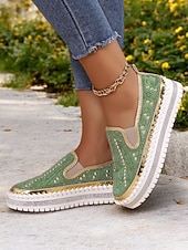 preiswerte Damen-Sneaker-Grüne Slip-On-Sneakers mit Strasssteinen und dicker Sohle für Damen – glamouröse Freizeitschuhe für Partys und den Alltag
