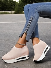 billige Sneakers til kvinner-hvite slip-on-strikkede joggesko for kvinner med pustende mesh og skjult hæl - lette fritidssko for turgåing og hverdagsbruk