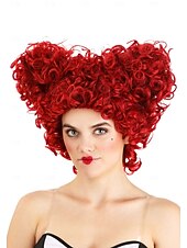 Недорогие Парики для киноперсонажей-Королевский красный парик в форме сердца для женщин для карнавала Хэллоуин