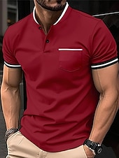 preiswerte Klassisches Poloshirt für Herren-Herren Golfhemd Golf Poloshirts Arbeit Casual Ständer Kurzarm Basic Modern Farbblock Patchwork Knopf Frühling Sommer Regular Fit Wein Schwarz Weiß Himmelblau Khaki Grau Golfhemd