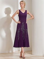 preiswerte Mit Jacke-Zweiteiliges A-Linien Kleid Anzug Brautmutterkleid Elegantes Vintage Funkeln  Strahlen V-Ausschnitt Teelanges Chiffon 3/4-Länge Ärmel mit Falten Pailletten