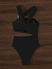 levne Sady bikin-Dámské Plavky Bikiny 2 ks Slipy Plavky Volná záda Štíhlý S vysokým pasem prázdniny Oblečení na pláž Pevná barva Asymetrický krk Bez rukávů Plavky