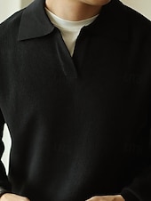 olcso Férfi nyomtatott póló-Férfi Button Up Polos Golfing Hétköznapi Sport Hajtóka Hosszú ujj Divat Alap Sima Újszerű Tavasz Ősz Fekete Sárgabarack Button Up Polos