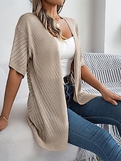 abordables Cardigans et vêtements d&#039;extérieur-Femme Pull Chandail Gilet Cardigan Décontractées Flexible Couleur monochrome A côtes Ouvrir le devant Tricoté Manches courtes Hauts réguliers Tricoter Extérieur du quotidien Fin de semaine Blanche