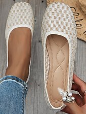 abordables Ballerines femme-ballerines en tricot bleu pour femmes avec semelle intérieure coussinée - chaussures confortables et élégantes pour le travail et le quotidien