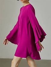 preiswerte Blumenkleider-Damen Minikleid Elegantes Kleid Elegant Kuschelig Stilvoll Urlaub Party Täglich Regular Fit Glatt Langarm Rundhalsausschnitt Rosa Frühling Herbst