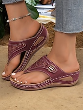 olcso Kényelmes szandálok-női piros strasszos éksarkú flip-flop szandál, nyitott orr, kényelmes nyári lábbeli hétköznapi kirándulásokhoz és nyaralásokhoz