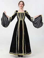 preiswerte Kleid-Mittelalterlich Renaissance Vintage-Kleid Maxi Kleid Glockenärmel Königin Wikinger Einfarbig Quadrathals Kostüm Damen königlich Halloween Karneval Maskerade Abschlussball Festival Erwachsene Kleid