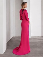 economico viola-abito da sera sirena / tromba elegante abito formale matrimonio lunghezza pavimento manica 3/4 scollo gioiello crêpe elasticizzato con applicazioni ricamate 2025