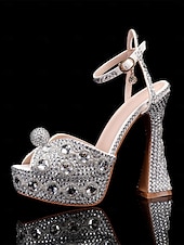cheap Wedding &amp; Special Occasion Shoes-Women&#039;s Glamorous Crystal-Embellished Platform Sandals with Ankle Strap | Perfect for Weddings and Special Occasions