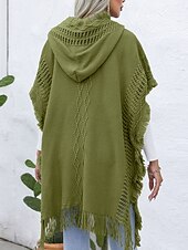 abordables Boléros et capes-Femme Pullover Décontractées Couleur unie A côtes Col V Patchwork Franges Sans Manches Sans Manches Hauts longs Tricoter Extérieur Rendez-vous Noir Vert Printemps Automne