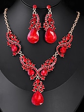 abordables Collier pour femme-ensemble de bijoux en cristal vert pour femme avec collier en forme de larme et boucles d&#039;oreilles assorties, style élégant pour les mariages et les événements formels