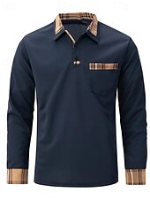 お買い得  メンズ クラシックポロ-男性用 ゴルフシャツ ゴルフポロシャツ ワーク カジュアル ラペル 長袖 ベーシック 近代の カラーブロック パッチワーク ボタン 春 &amp; 秋 レギュラー ワイン ブラック ホワイト ネイビーブルー グレー ゴルフシャツ