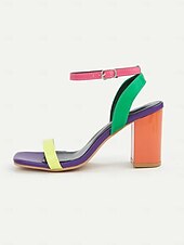 economico Sandali Eleganti-sandali da donna multicolor con tacco a blocco, cinturino alla caviglia e punta aperta, eleganti scarpe estive per feste, matrimoni e uscite informali