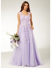 cheap Prom Dresses-A-Line Prom Dresses Elegant Dress Formal Sweep / Brush Train Sleeveless Floor Length Sweetheart Tulle with Pleats Sequin Appliques 2025