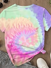 Χαμηλού Κόστους Tie Dye &amp; Gradient t-shirt-Γυναικεία Μπλουζάκι Δετοβαμένο Γράμμα Καθημερινό Κοντομάνικο Στρογγυλή Λαιμόκοψη Κανονικά μπλουζάκια Καθημερινά Στάμπα Ανθισμένο Ροζ Βυσσινί Καλοκαίρι