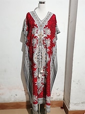 billiga Bohemklänningar-Dam Maxiklänning Vardagsklänning Boho Chic klänningar Boho-klänning bohemliv söt stil Stylish Semester Dagligen Strand Lös passning Grafisk Kortärmad V-hals Rubinrött Blå Sommar Vår Höst