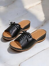 cheap Vacation Sandals-Women&#039;s Brown Open-Toe Slide Sandals with Woven Pattern and Bow Detail - Comfortable Casual Footwear for Summer and Daily Wear