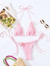 voordelige Bikinisets-Dames Zwemkleding Bikini 2 stuks String Zwempak Blote rug Slank Vakantie Strand Kleding Effen Kleur Halternek Mouwloos Badpakken