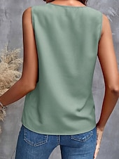 abordables Débardeurs et camisoles femme-Débardeur femme sans manches uni basique décontracté à col en V haut régulier en volants noir vert clair fuchsia été printemps