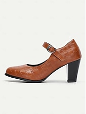 abordables Block Heels-escarpins Mary Jane roses classiques pour femmes - bout rond, bride à la cheville, talon moyen, tenue de travail de bureau