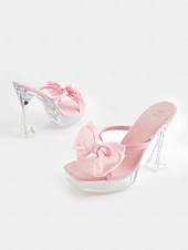voordelige Semi-formeel-roze satijnen strik platformhakken voor dames met helder stiletto-ontwerp - stijlvolle bruidsschoenen voor bruiloften en speciale gelegenheden