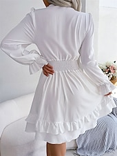 abordables Vestidos casuales blancos-Mujer Mini vestido Vestido informal Vestido de una línea Elegante Estilo lindo Casual Vacaciones Fiesta Diario Ajuste regular Plano Manga Larga Escote en Pico Blanco Rosa Azul Piscina Primavera Otoño