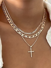 cheap Women&#039;s Necklace-Layered Gold Chain Necklace Set with Cross Pendant and Simulated Rhinestone Accents – Fashionable Jewelry for Women, Perfect for Parties, Everyday Wear, and Special Occasions