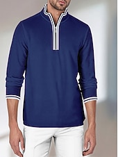 billiga Herrgolfkläder-Herr Vandringspolotröja Marinblå Långärmad Överdelar Golfkläder Kläder Outfits Bär kläder