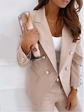 cheap Blazers &amp; Suits-Women&#039;s Blazer Formal Button Solid Color Casual / Daily Stylish Regular Fit Outerwear Long Sleeve Winter Black S