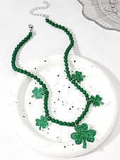 Χαμηλού Κόστους Γυναικείο Κολιέ-αγ. Patrick&#039;s day κολιέ τριφύλλι – πράσινος κρίκος αλυσίδας με τετράφυλλο μενταγιόν από τριφύλλι, γιορτινά statement κοσμήματα για γυναίκες, αξεσουάρ γιορτών και πάρτι