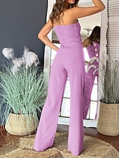cheap Jumpsuits-Women&#039;s Normal Jumpsuit Elegant Solid Color Sleeveless Wide Leg Strapless Buttons Daily Regular Fit Black White Red Summer