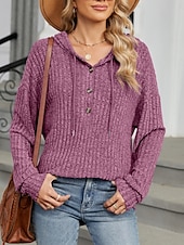baratos Moletons e Sweatshirts Texturizados-Mulheres Moletom com textura Pulôver Moletom Com Capuz Tecido Casual Manga Longa Com Capuz Tops regulares Rua Dia a Dia Botões Azul Fúcsia Cinzento Primavera Outono