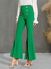 cheap Women&#039;s Flare Pants-Women&#039;s Flared Pants Fashion Streetwear Full Length High Waist Plain High Cut Comfy Outdoor Micro-elastic Vacation Street Daily Black Green Khaki Spring Fall Regular Fit